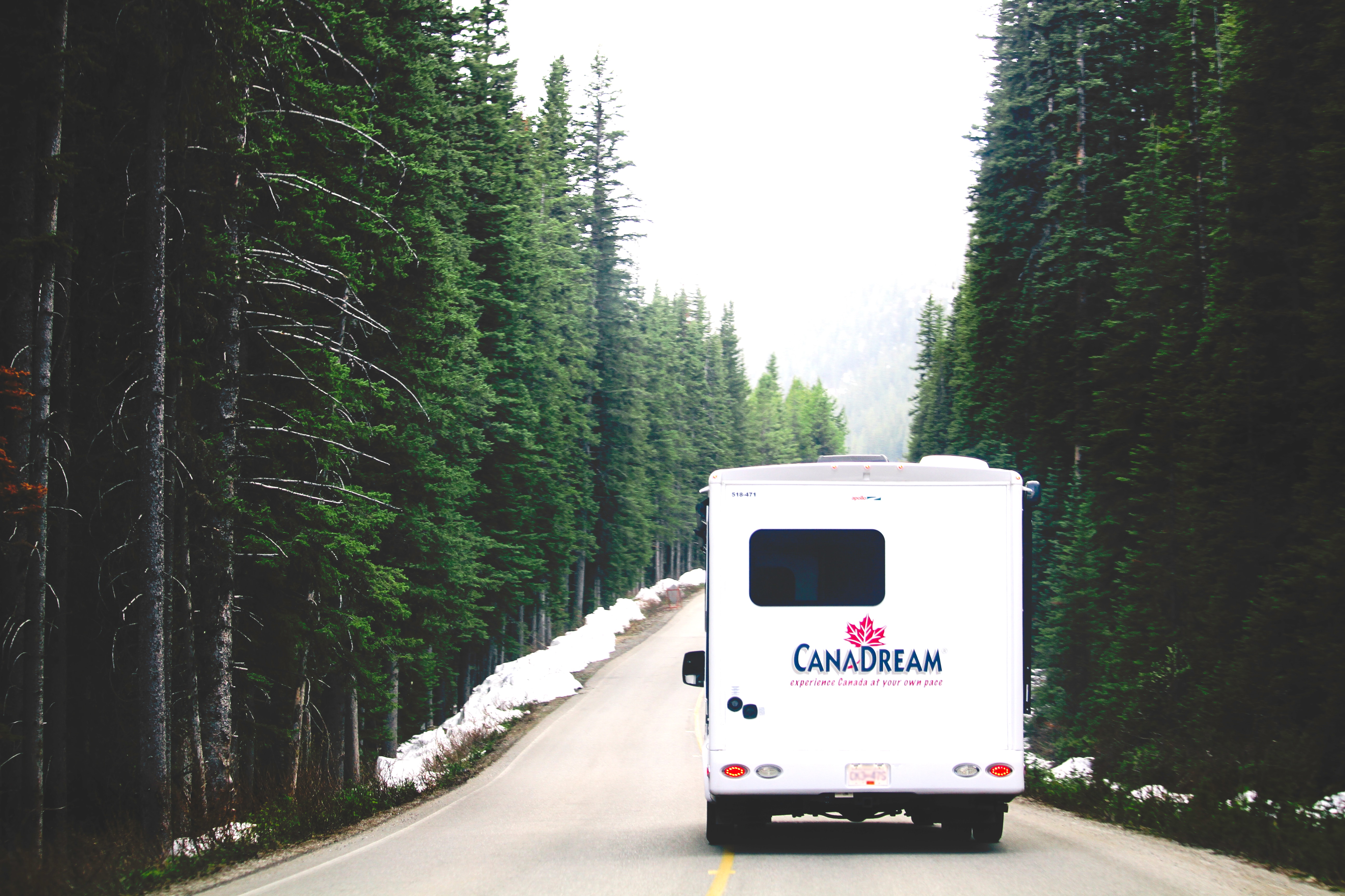 Motor Home driving on a Snowy Road